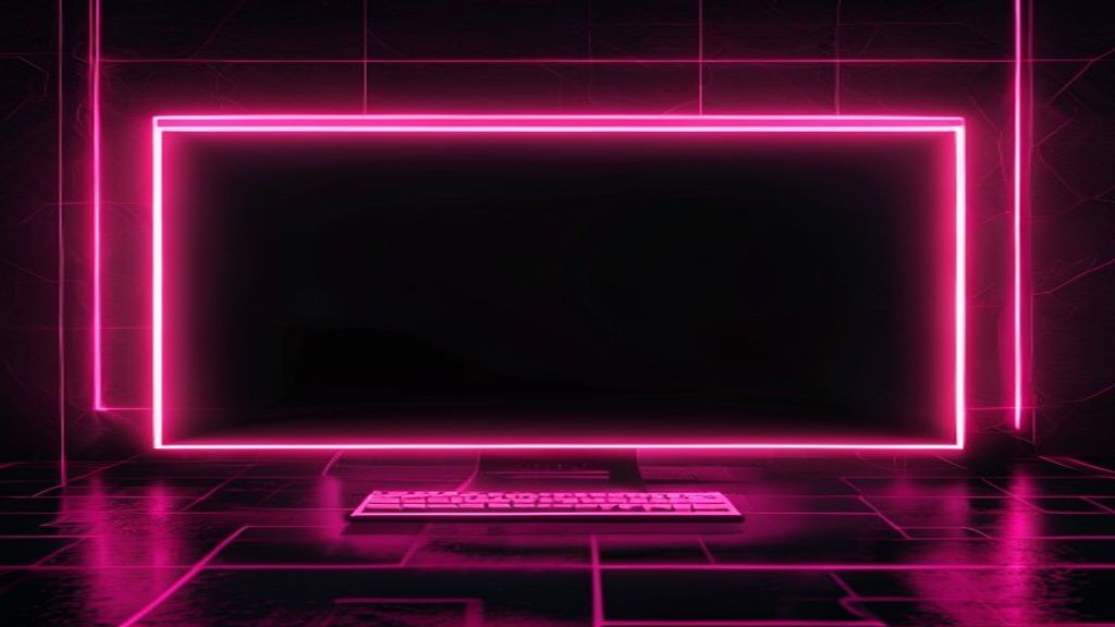 Illustration for the In Falsus black screen fix guide — a monitor showing a black screen in a dim room with pink rim light